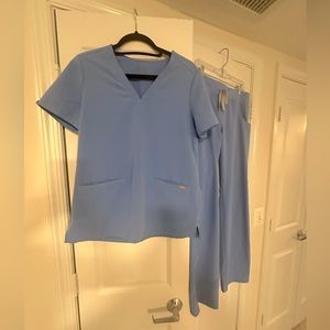 Figs Scrubs. Small top and Small tall pants. Ceil Blue